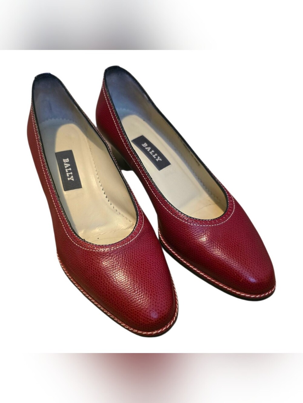 Vintage Bally Red Textured Leather Block Heel Pumps Size 36.5 (US 6.5)